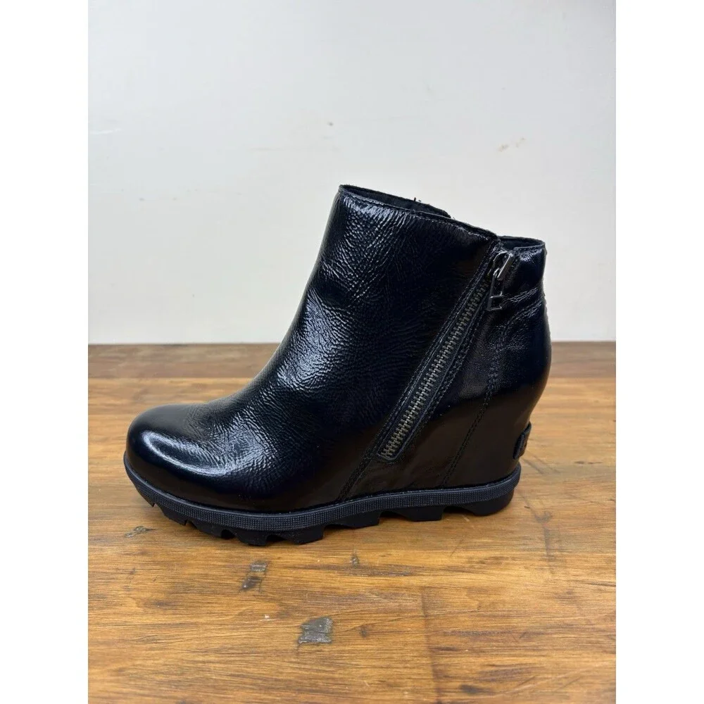 Sorel Joan of Arctic Wedge II Zip Boots 7.5 Womens Black Waterproof Leather